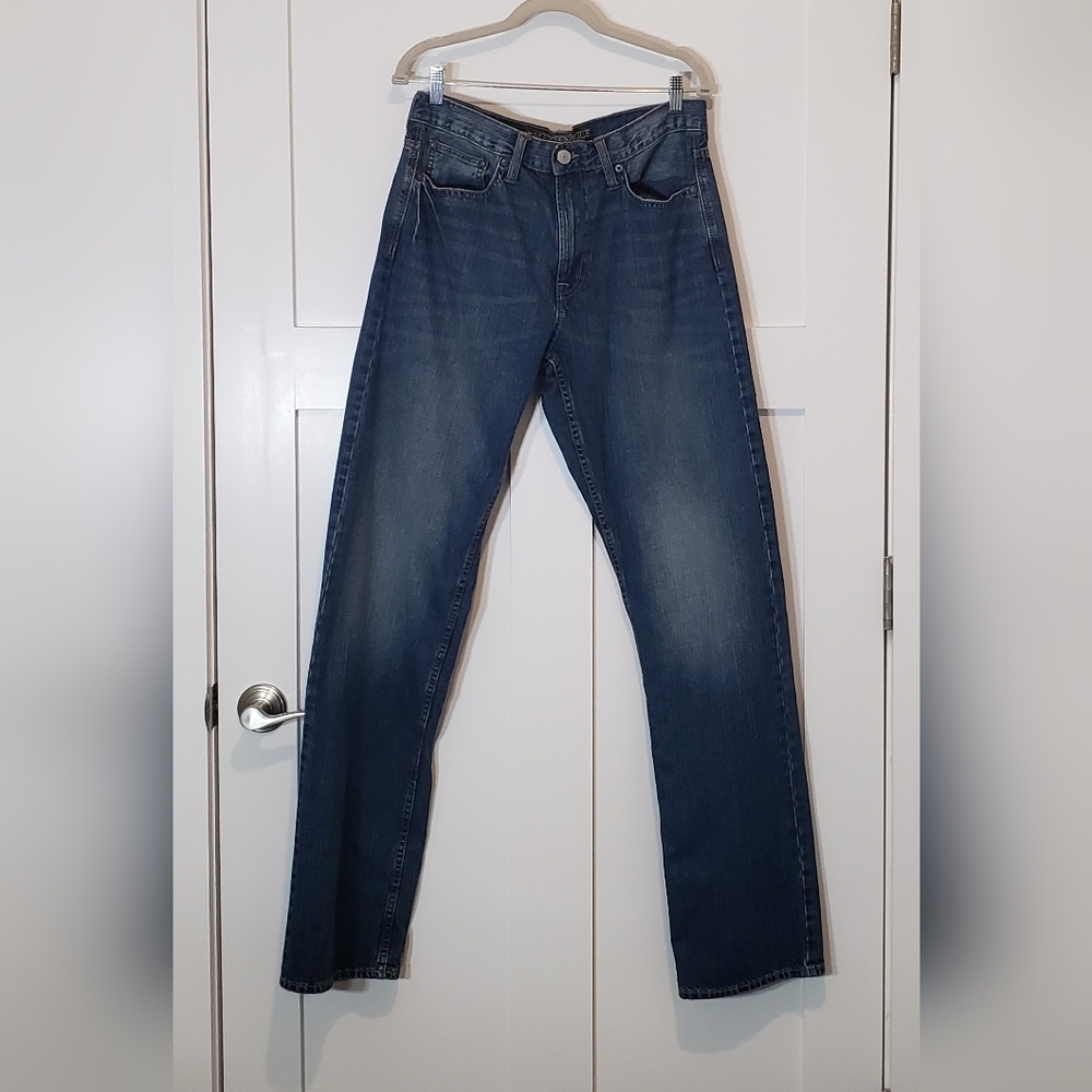 AEO Jeans Mens Relaxed Straight High Rise Whiskering Fading Real Size 34…